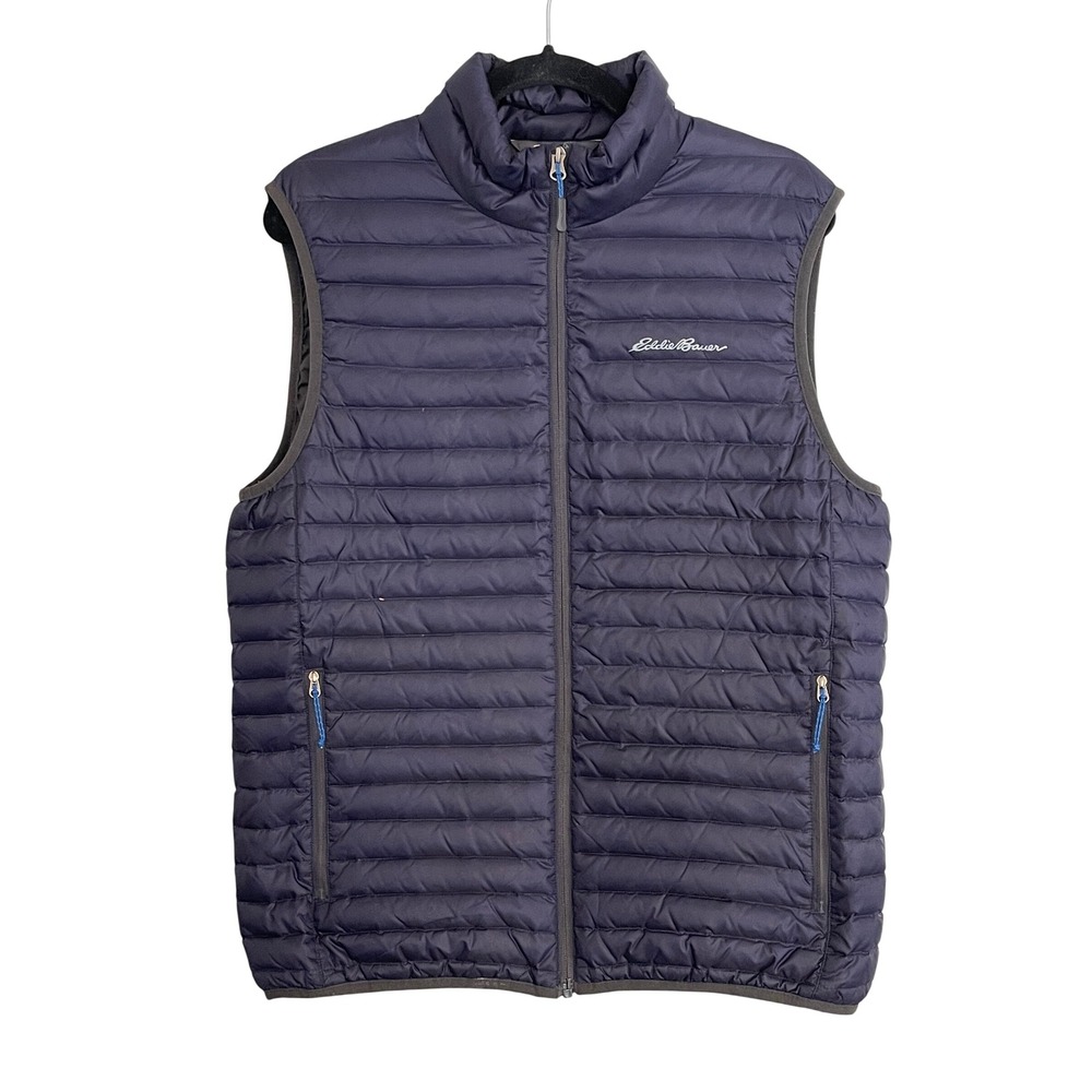 Eddie Bauer EB700 Mens Navy Blue Down Puffer Vest Size M Full Zip Quilted